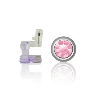 Boton mini plateado piedra rosa - Imagen 1