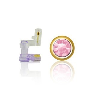 Golden regular button - Light Pink stone