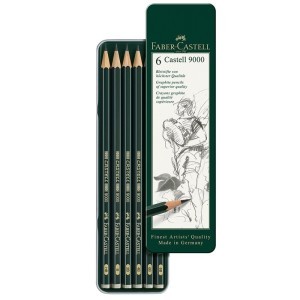 Metal Case 6 Faber Castell 9000 Graphite Pencils